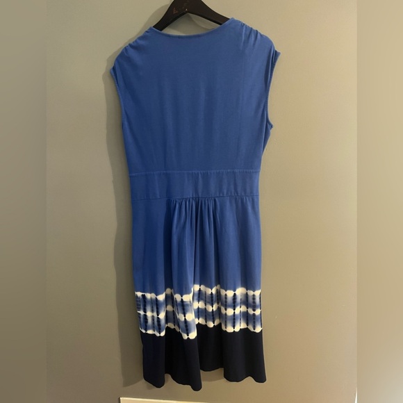 Lands' End MIDI sleeveless Crossover V-Neck Knot Waist Blue Tie Dye Women's L - Picture 4 of 10